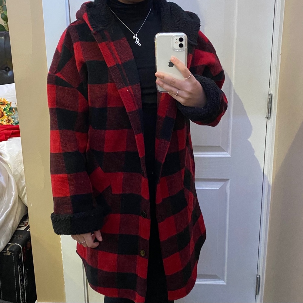 Hooded checkered coat